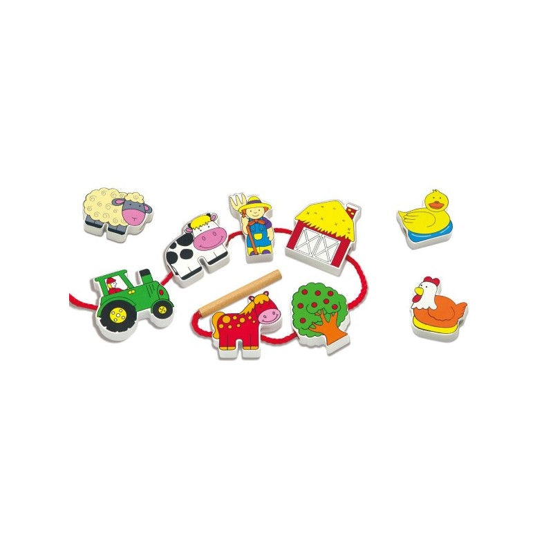 Margele de insirat din lemn - animale de la ferma